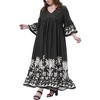 Agnes Orinda Women's Plus Size Boho Floral V Neck 3/4 Flare Sleeve Flowy Hem Babydolls Maxi Dress - 2 of 4
