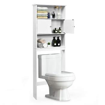 Tangkula Bathroom Wood Organizer Shelf Over-the-toilet Storage Rack W/Cabinet Spacesaver