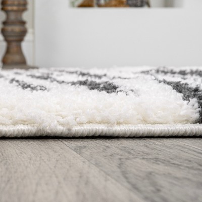 Moroccan-Inspired Mid-Century Black and Ivory Stripe Shag Rug 4' x 6'