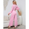 Womens Textured Co-ord Sets Tie Front/Side Crop Tops Tops with Palazzo Pants Knot Tie Trousers Sets Long Sleeve Lounge Sets - 2 of 4