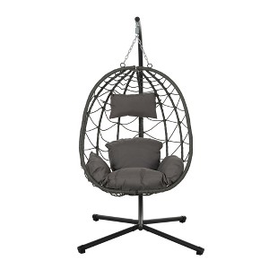 Single Wicker Hanging Swing Egg Chair with Stand and Cushions for Indoor/Outdoor - 1 of 4