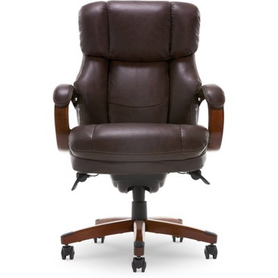 Brown Leather High Back Executive Swivel Chair with Fixed Arms