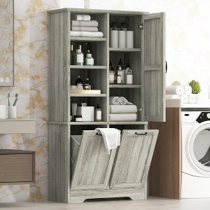 TIRAMISUBEST Bathroom Storage Cabinet with 1 Door and Tilt-Out Laundry Hamper, Freestanding Bathroom Tall Cabinet with Adjustable Shelf - 1 of 4