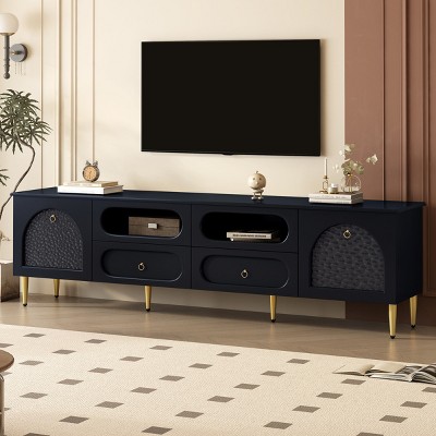 78.8" Retro Modern TV Stand for 85 Inch TV with Arched Glass Doors,Media Console Cabinet for Living Room-Baofuwish