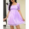 Coolmee Women's Summer Mini Dress Puff Short Sleeve Square Neck Smoked  Back A Line Dresses - 4 of 4