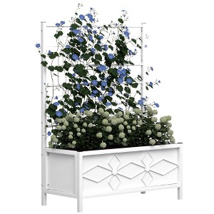 Outsunny Galvanized Raised Garden Bed with Trellis for Climbing Vines Vegetables Flowers, Outdoor Planter Box, 35.4" x 15.7" x 47.2" - 1 of 4