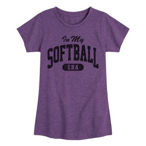 Girls' - Instant Message - In My Softball Era -Youth Girls Short Sleeve T-Shirt Fitted Short Sleeve Graphic T-Shirt - 1 of 4