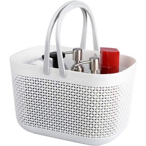 Aoibox Plastic Organizer Storage Basket with Handles, Shower Caddy for Bathroom and Kitchen, Rattan Design, White - 1 of 4