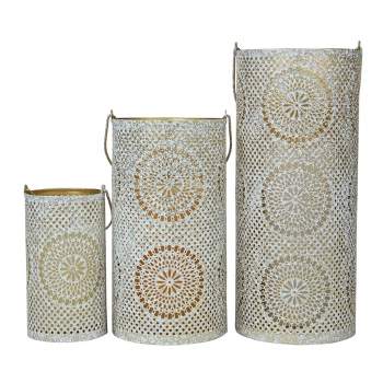 Northlight Set of 3 White and Gold Moroccan Style Pillar Candle Lanterns 10"