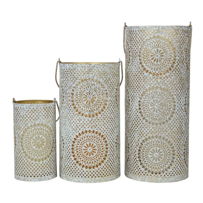 Northlight Set of 3 White and Gold Moroccan Style Pillar Candle Lanterns 10", 1 of 6
