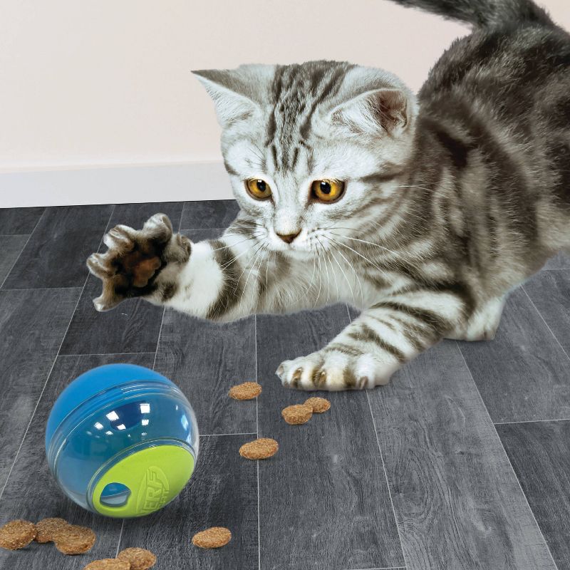 Nerf Cat Puzzle Feeder Ball Interactive Cat Toy - 3.5&#34; - Blue/Green, 5 of 6