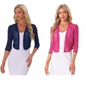 INSPIRE CHIC Women's 3/4 Sleeve Open Front Mesh Sheer Chiffon Bolero Shrug 2 Packs - 1 of 4