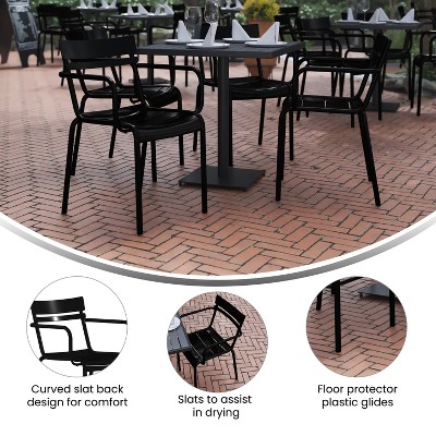 Modern Black Steel Stackable Indoor-Outdoor Dining Chair with Arms