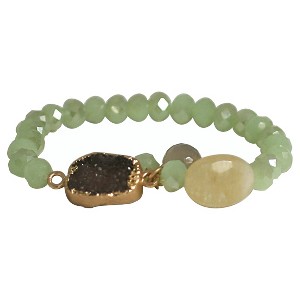Zirconite Semi-Precious Roundel Beads Stretch Bracelet with Genuine Druzy Stone - Green, Women