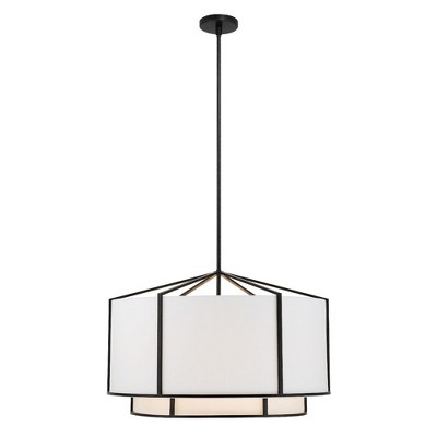 Carlyn Black and White Silk Drum 6-Light Chandelier