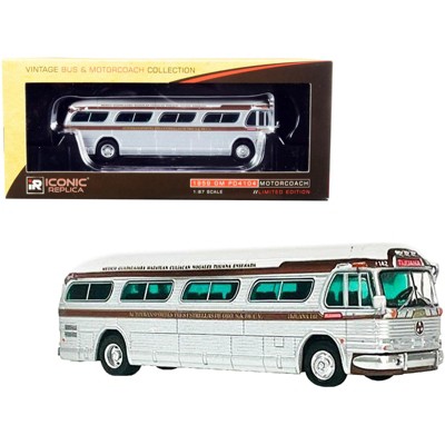 1959 GM PD4104 Bus "Tijuana" "Tres Estrellas de Oro" Mexico Silver & White w/Stripes 1/87 (HO) Diecast Model by Iconic Replicas