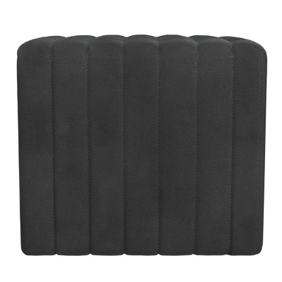 Black Faux Leather Channel Tufted Footstool Ottoman