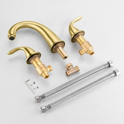 Brushed Gold 3-Hole Roman Tub Faucet with Brass Handles