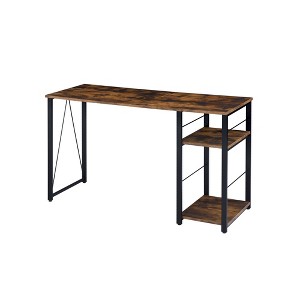 Metal & Composite Wood Rectangular Writing Desk with 2-Tier Shelf and Metal Open Base - 1 of 4