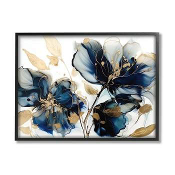 Stupell Industries Blue Modern Flowers Framed Giclee Art