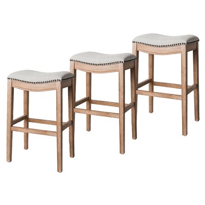 Maven Lane Adrien Upholstered Backless Saddle Kitchen Stool, Set of 3