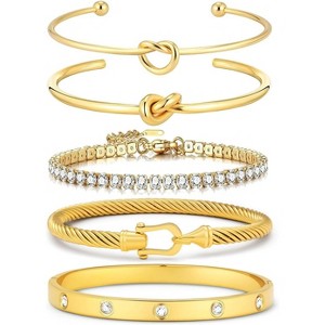 18K Gold Plated Love Bangle Bracelet Stack Cuff Jewelry Set for Women with Gift Box, Elegant Design - 1 of 4