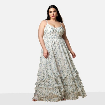 Rebdolls Women's Hyacinth Floral Tiered Maxi Skater Dress