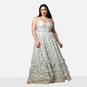 Rebdolls Women's Hyacinth Floral Tiered Maxi Skater Dress - 1 of 3
