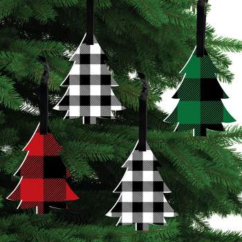 Big Dot of Happiness Holiday Plaid Trees - Buffalo Plaid Christmas Party Decorations - Christmas Tree Ornaments - Set of 12