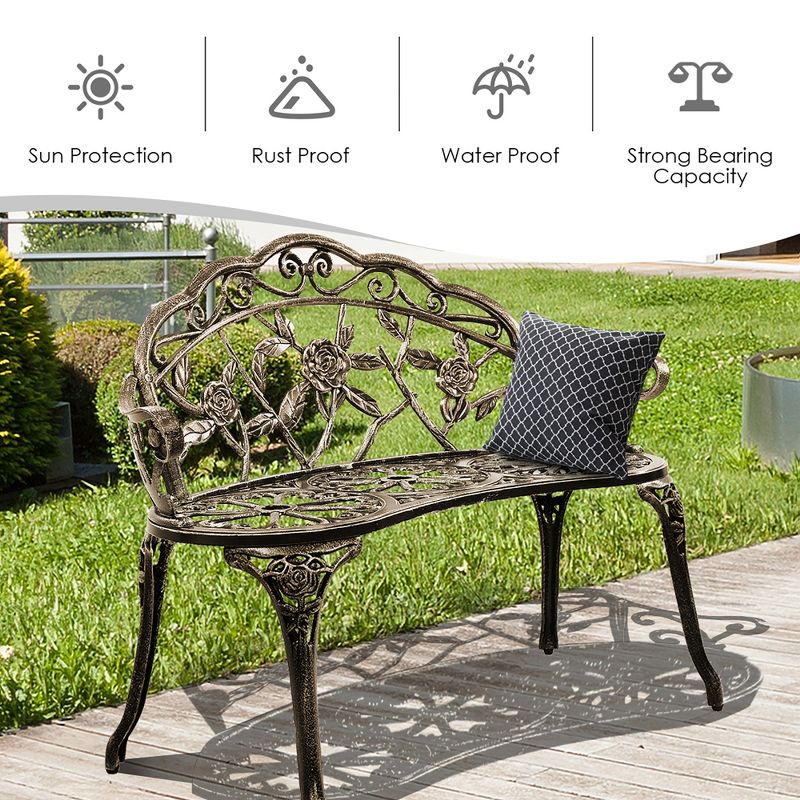 Costway Outdoor Garden Bench Chair Loveseat Cast Aluminum Patio Antique Rose, 5 of 10