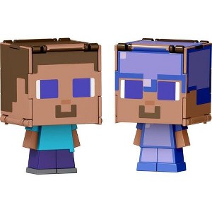 Mattel - Mattel - Minecraft Flippin' Figs Steve and Enchanted Armor Steve, 2-in-1 - 1 of 4