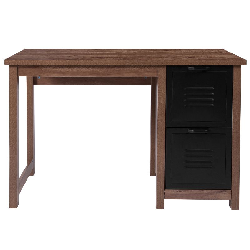 Emma and Oliver Crosscut Oak Wood Grain Finish Computer Desk with Metal Drawers, 5 of 6