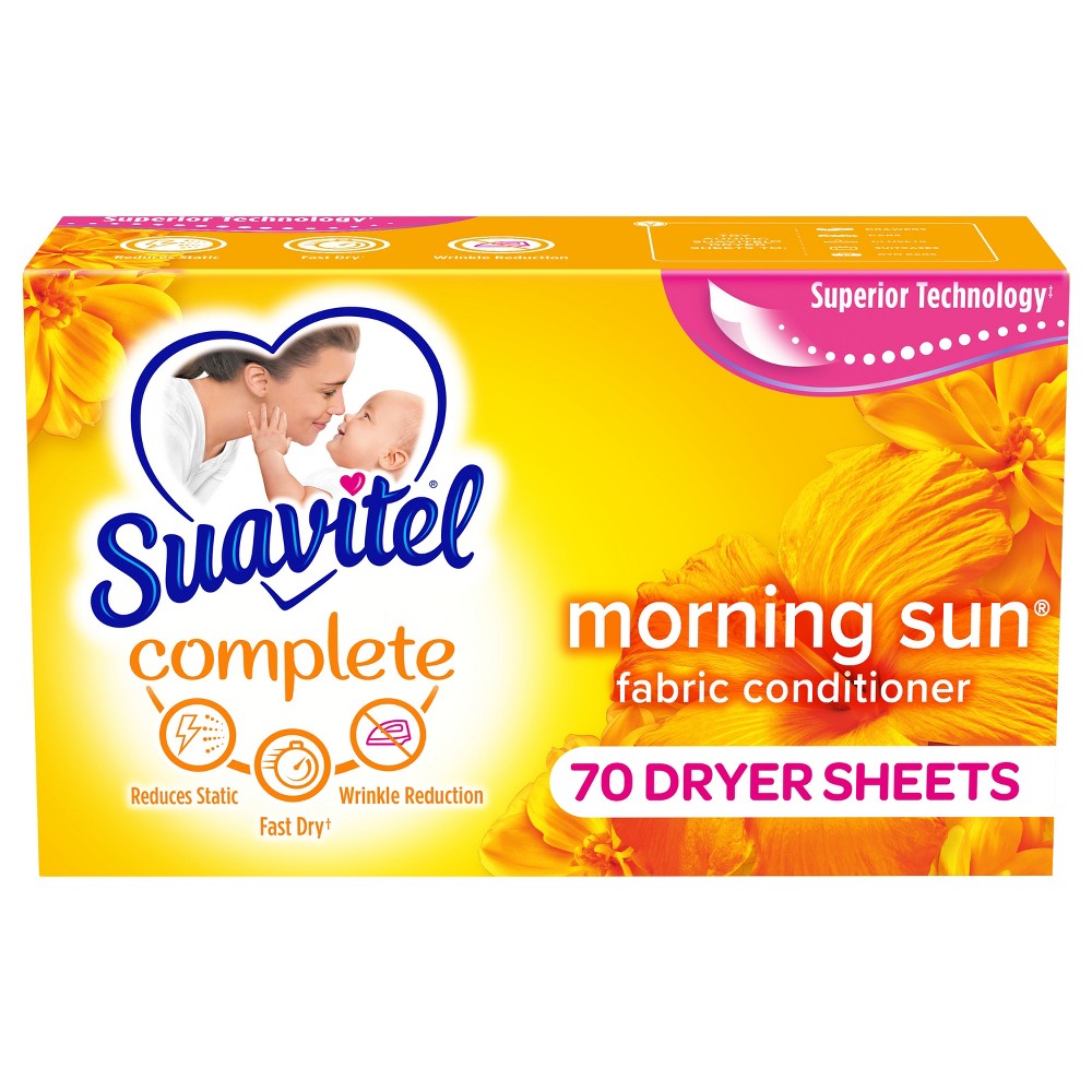 Suavitel Complete Scented Fabric Conditioner Dryer Sheets for Laundry - Morning Sun - 70 ct