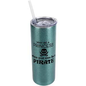 Elanze Designs Turquoise Blue 20 Ounce Double Wall Stainless Steel Glitter Travel Tumbler With Sliding Lid And Straw, Why Be A Princess You Can Be A - 1 of 4