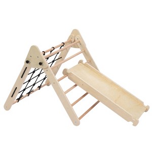 COZONY Foldable Triangle Climbing Set, Wooden Toddler Climber with Ramp and Arch for Indoor Playground - 1 of 4