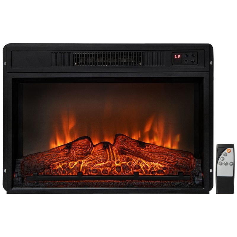 Costway 23" Electric Fireplace Insert Heater w/ Log Flame Effects Remote Control 1400W, 1 of 11