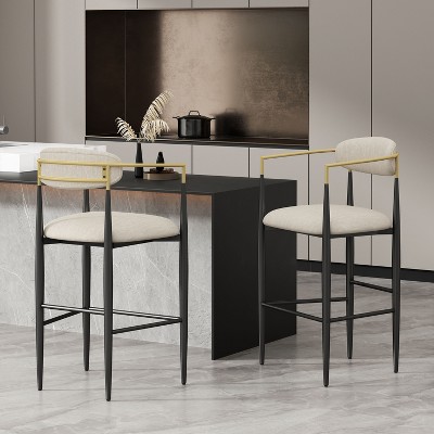 TOAOTBNBO Modern Barstools with Curved Open Backrests, Upholstered Bar Chairs with Soft Cushion, Industrial Counter Height Stools for Kitchen