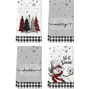 4-Pack Christmas Kitchen Towels with Red Black Buffalo Plaid Design, Seasonal Winter Decoration Han - 1 of 4