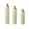 JANSNO Large Modern Floor Metal Vases Set of 3 with White Glazed Embossed Finish for Home Decor - 2 of 4
