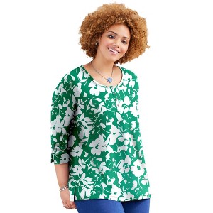 Catherines Women's Plus Size Liz&Me Knit Henley Top - 1 of 4