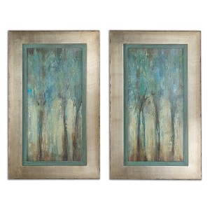 Uttermost Whispering Wind Oil Reproductions, Set of 2 – Modern Landscape Wall Art with Silver Leaf Frames, 35" Tall - 1 of 3