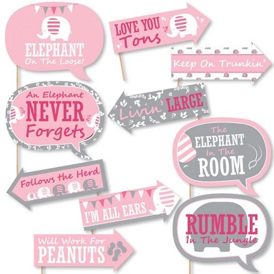 Big Dot of Happiness Funny Pink Elephant - Girl Baby Shower or Birthday Party Photo Booth Props Kit - 10 Piece