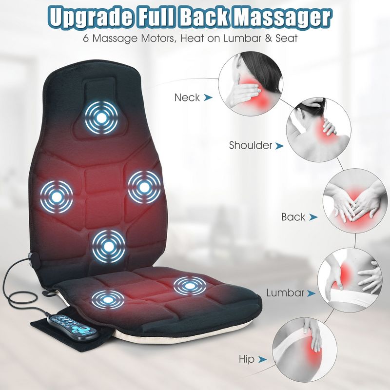 Massage Seat Cushion Back Massager w/ Heat & 6 Vibration Motors for Home, 2 of 11