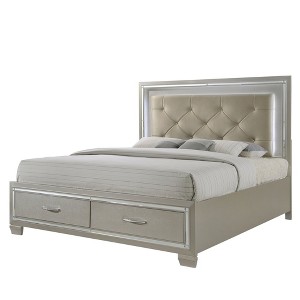 Glamour Queen Platform Storage Bed Champagne - Picket House Furnishings, Beige