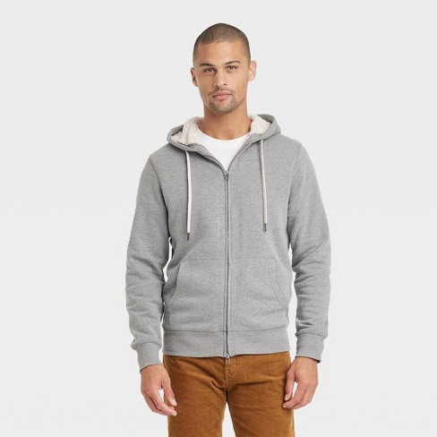 Men's High-Pile Fleece Lined Hooded Zip-Up Sweatshirt - Goodfellow & Co™  Gray S