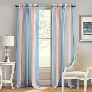 Kate Aurora 2 Pack Rainbow Striped Rod Pocket Semi Sheer Linen Window Curtain Panels - 1 of 2
