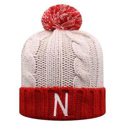 NCAA Nebraska Cornhuskers Women's Natural Cable Knit Cuffed Beanie with Pom