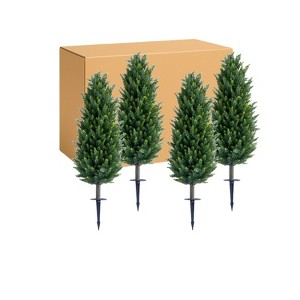 Artificial Tree with Metal Ground Spike Set of 4, Fake Artificial Tree for Garden Patio Indoor and Outdoor Decor,Easy to Install - 1 of 4