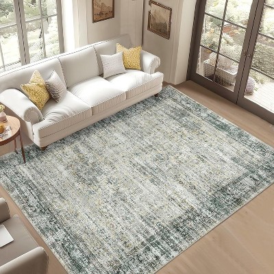 Runner Rug Soft Vintage Distressed Washable Rug Runners for Hallways Non-Slip Kitchen Runner Low Pile Retro Abstract Neutral Carpet Runners