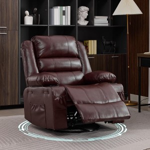 360° Swivel Recliner Chair for Adult, Linen Rocker Chair with 3 Positions/2 Side Pockets/Cup Holders, Manual Nursery Glider Rocking Chair - 1 of 4